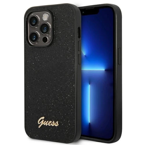 Etui Guess Glitter Script na iPhone 14 Pro - czarne