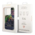 Etui Guess Flower Liquid Glitter na iPhone 14 Pro - niebieskie