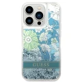 Etui Guess Flower Liquid Glitter na iPhone 14 Pro - zielone