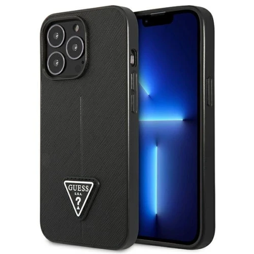 Etui Guess Saffiano Triangle Logo na iPhone 14 Pro - czarne