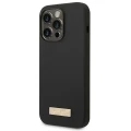 Etui Guess Silicone Logo Plate MagSafe na iPhone 14 Pro - czarne