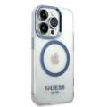 Etui Guess Metal Outline MagSafe na iPhone 14 Pro - niebieskie