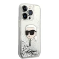 Etui Karl Lagerfeld Glitter Karl's Head na iPhone 14 Pro - srebrne