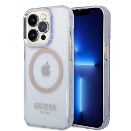 Etui Guess Gold Outline Translucent MagSafe na iPhone 14 Pro - purpurowe