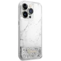 Etui Guess Liquid Glitter Marble na iPhone 14 Pro - białe