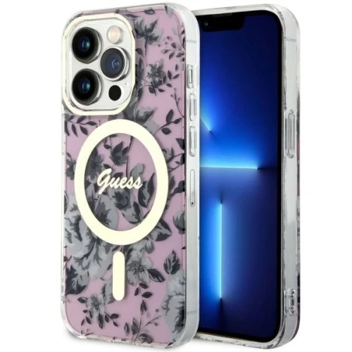 Etui Guess Flower MagSafe na iPhone 14 Pro - różowe