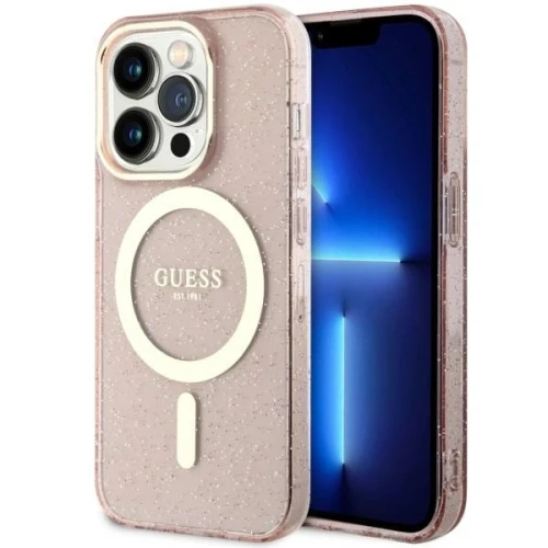 Etui Guess Glitter Gold MagSafe na iPhone 14 Pro - różowe