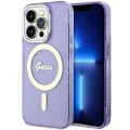 Etui Guess Glitter Gold MagSafe na iPhone 14 Pro - purpurowe