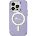 Etui Guess Glitter Gold MagSafe na iPhone 14 Pro - purpurowe