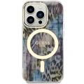 Etui Guess Leopard MagSafe na iPhone 14 Pro - niebieskie