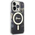 Etui Guess Golden Marble MagSafe na iPhone 14 Pro - czarne