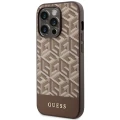 Etui Guess GCube Stripes MagSafe na iPhone 14 Pro - brązowe