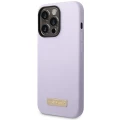 Etui Guess Silicone Logo Plate MagSafe na iPhone 14 Pro - fioletowe
