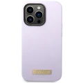Etui Guess Silicone Logo Plate MagSafe na iPhone 14 Pro - fioletowe