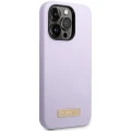 Etui Guess Silicone Logo Plate MagSafe na iPhone 14 Pro - fioletowe