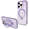 Etui Guess Ring Stand Script Glitter MagSafe na iPhone 14 Pro - fioletowe