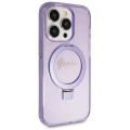 Etui Guess Ring Stand Script Glitter MagSafe na iPhone 14 Pro - fioletowe