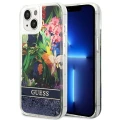 Etui Guess Flower Liquid Glitter na iPhone 14 Plus - niebieskie