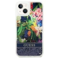 Etui Guess Flower Liquid Glitter na iPhone 14 Plus - niebieskie