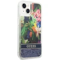 Etui Guess Flower Liquid Glitter na iPhone 14 Plus - niebieskie