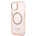 Etui Guess Gold Outline Translucent MagSafe na iPhone 14 Plus - różowe