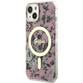 Etui Guess Flower MagSafe na iPhone 14 Plus - różowe