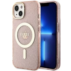 Etui Guess Glitter Gold MagSafe na iPhone 14 Plus - różowe