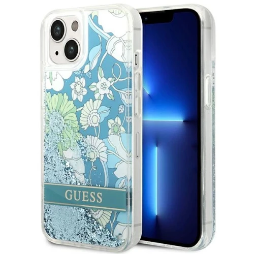 Etui Guess Flower Liquid Glitter na iPhone 14 - zielone