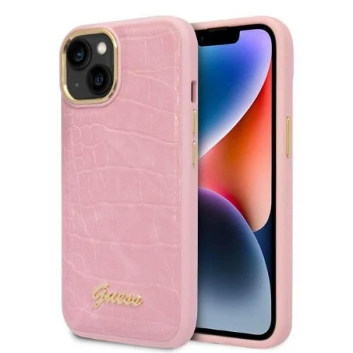 Etui Guess Croco Collection na iPhone 14 - różowe