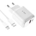Ładowarka Tech-Protect C20W sieciowa USB-C PD 20W / USB-A QC 3.0 z kablem USB-C / Lightning - biała