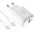 Ładowarka Tech-Protect C20W sieciowa USB-C PD 20W / USB-A QC 3.0 z kablem USB-C / USB-C - biała