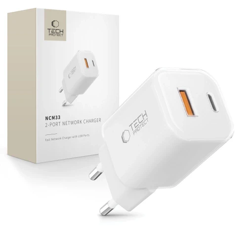Ładowarka sieciowa Tech-Protect NCM33W 2-porty PD33W/QC3.0 - biała