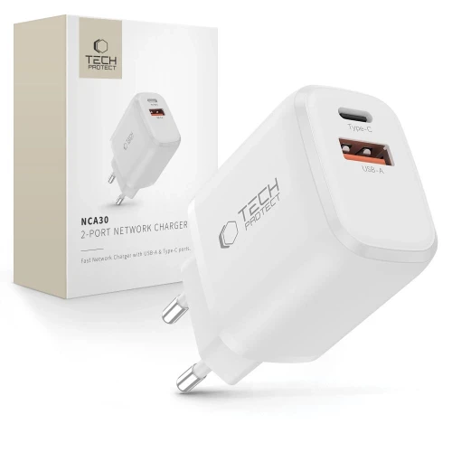 Ładowarka sieciowa Tech-Protect NCA30 PD 30W QC3.0 USB-A / USB-C- biała