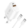 Ładowarka sieciowa Tech-Protect NCA20 PD 20W QC3.0 USB-A / USB-C + Kabel USB-C / USB-C 100cm - biała