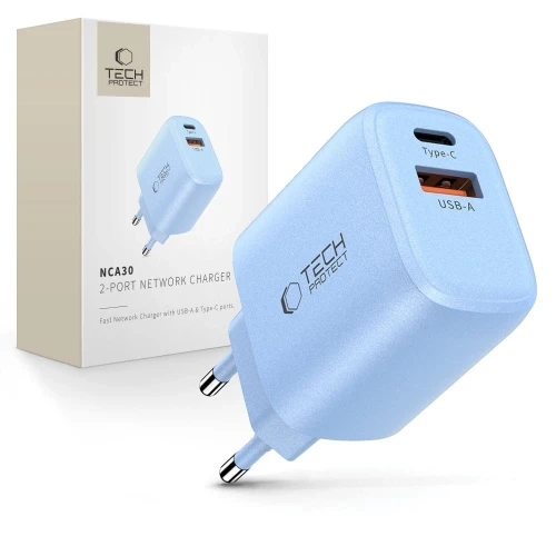 Ładowarka sieciowa Tech-Protect NCA30 PD 30W QC3.0 USB-A / USB-C - niebieska