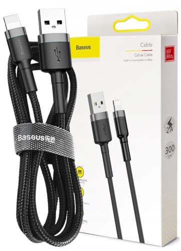 Kabel Baseus Cafule USB-A / Lightning 2A QC 3.0 3m - czarno-szary