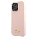 Etui Guess Silicone Script Gold Logo MagSafe na iPhone 13 Pro Max - jasnoróżowe