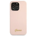 Etui Guess Silicone Script Gold Logo MagSafe na iPhone 13 Pro Max - jasnoróżowe