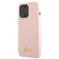 Etui Guess Silicone Script Gold Logo na iPhone 13 Pro Max - jasnoróżowe