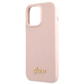 Etui Guess Silicone Script Gold Logo na iPhone 13 Pro Max - jasnoróżowe