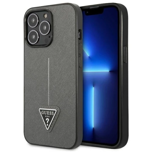 Etui Guess Saffiano Triangle Logo na iPhone 13 Pro Max 6,7" - srebrne