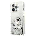 Etui Karl Lagerfeld Liquid Glitter Choupette Fun na iPhone 13 Pro Max 6,7" - srebrne