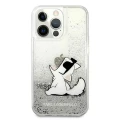 Etui Karl Lagerfeld Liquid Glitter Choupette Fun na iPhone 13 Pro Max 6,7" - srebrne