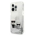 Etui Karl Lagerfeld Liquid Glitter Karl&Choupette na iPhone 13 Pro Max 6,7" - srebrne