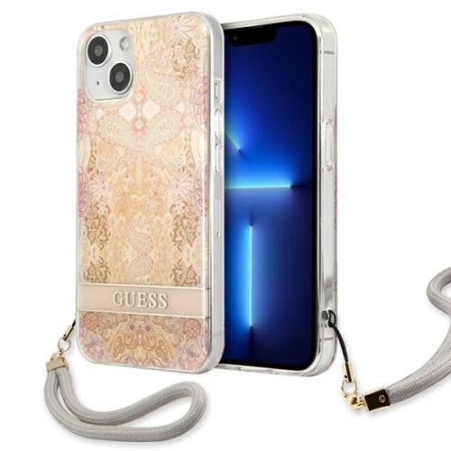 Etui Guess Flower Strap na iPhone 13 mini - złote