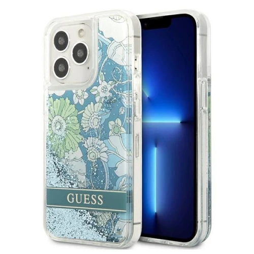 Etui Guess Flower Liquid Glitter na iPhone 13 Pro / iPhone 13 - zielone