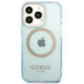 Etui Guess Gold Outline Translucent MagSafe na iPhone 13 Pro / iPhone 13 - niebieskie