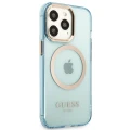 Etui Guess Gold Outline Translucent MagSafe na iPhone 13 Pro / iPhone 13 - niebieskie