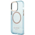 Etui Guess Gold Outline Translucent MagSafe na iPhone 13 Pro / iPhone 13 - niebieskie
