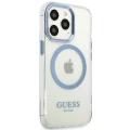 Etui Guess Metal Outline MagSafe na iPhone 13 Pro / iPhone 13 - niebieskie